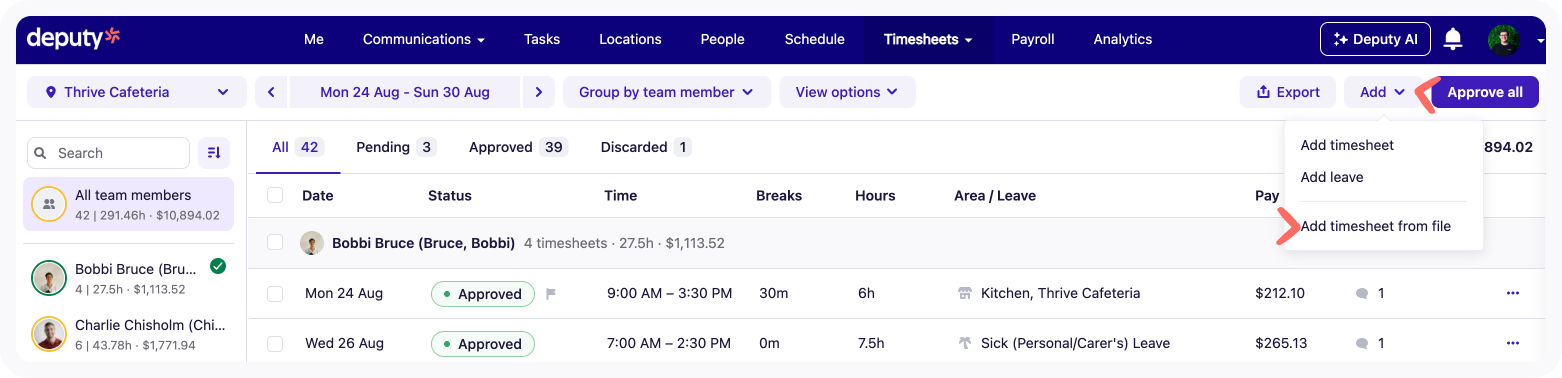 Add timesheets from file