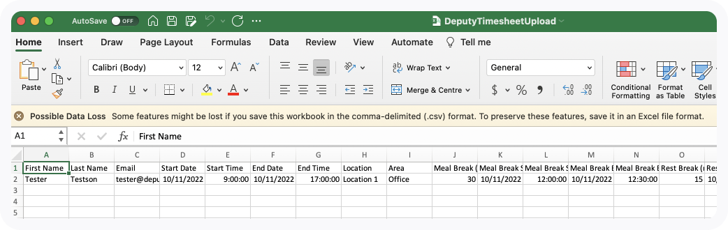 Timesheet import template