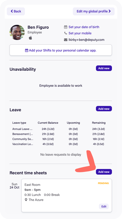 Recent Timesheets