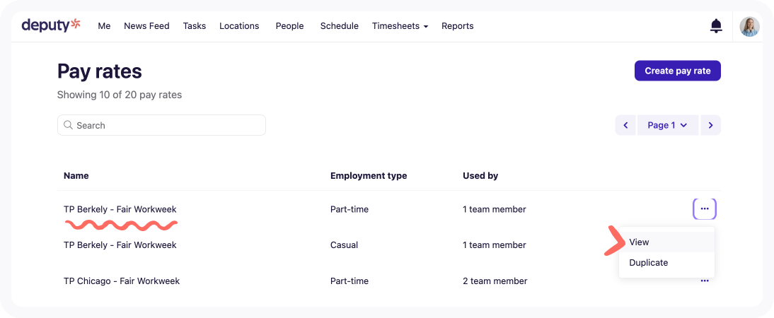 List of editable pay rates in Pay Rate Builder