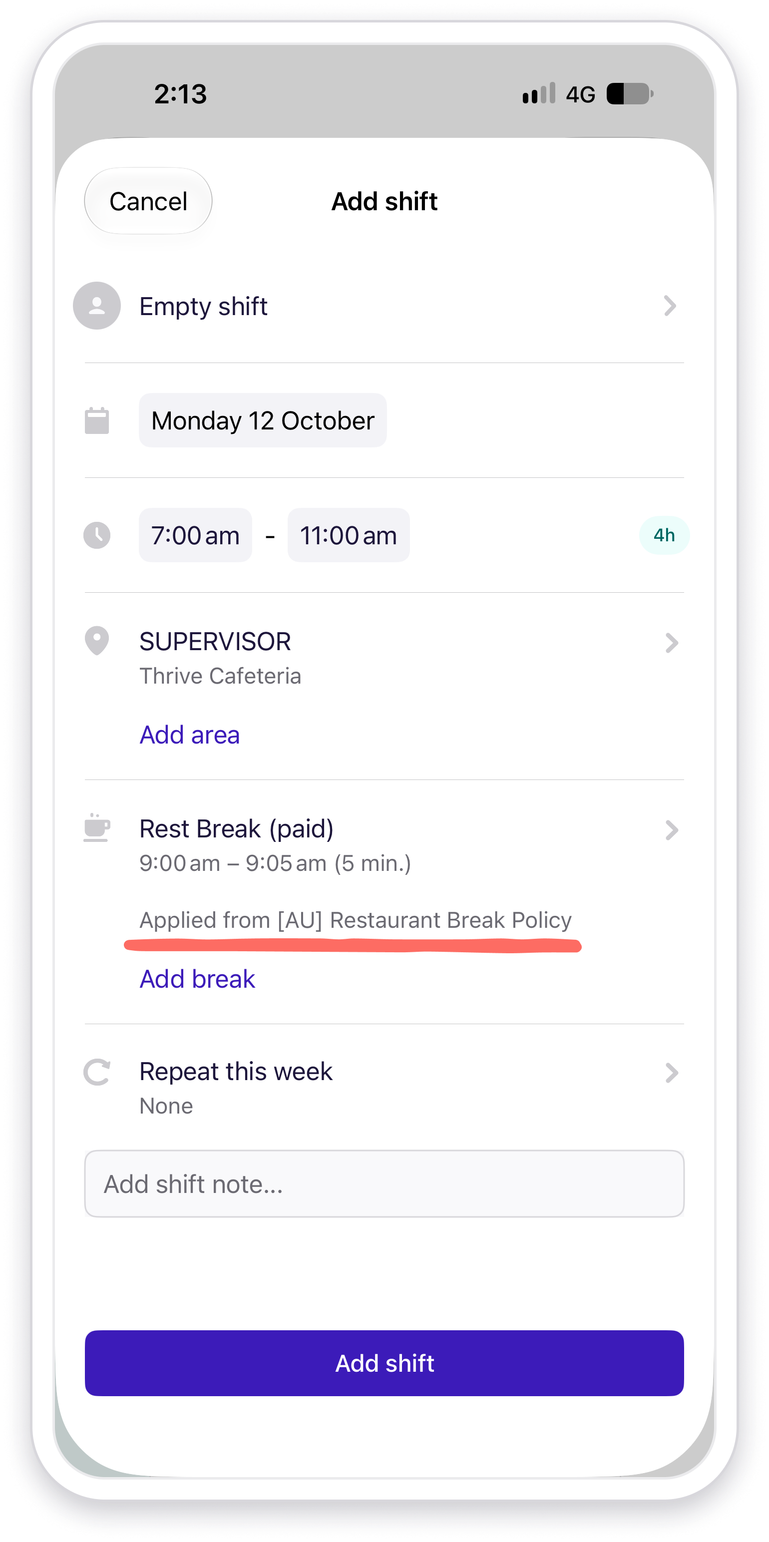 Mobile add a shift