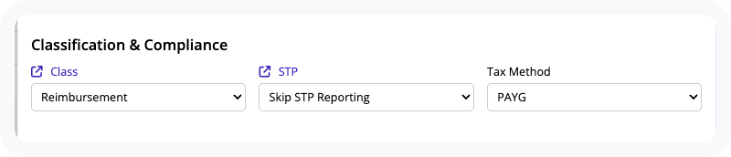 Example view of Reimbursement payment selections.