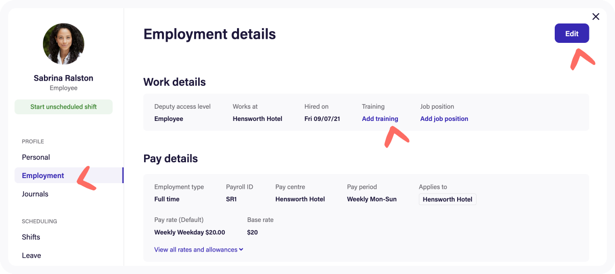 employee profile employmnet tab add training.png