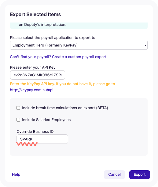 Deputy export timesheet business ID.png