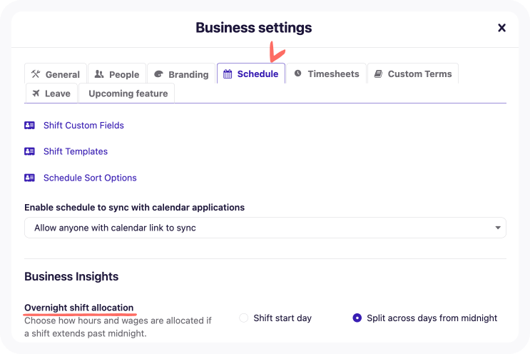 business settings over night shift allocation.png