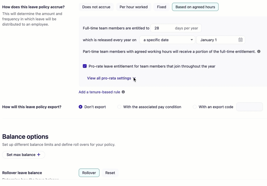 Set up a leave policy with prorata leave assigned for employees that join part way through the
